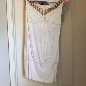 Sky White Mini Dress with Gold Accents